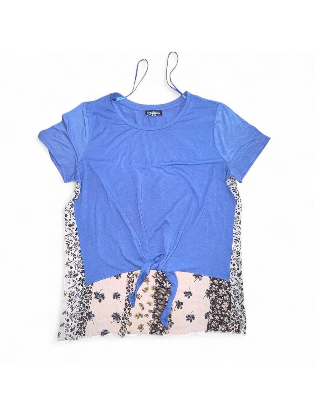 Freshman 1996 Blue Floral Patchwork Tie-Front Layered Top | Size XL